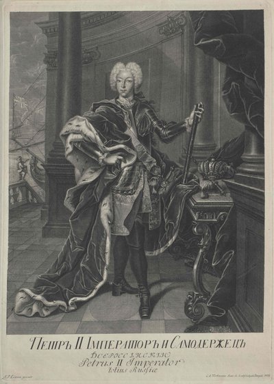Retrato de Pedro II, grabado por Christian Albrecht Wortmann, 1729 de Johann Paul Luedden